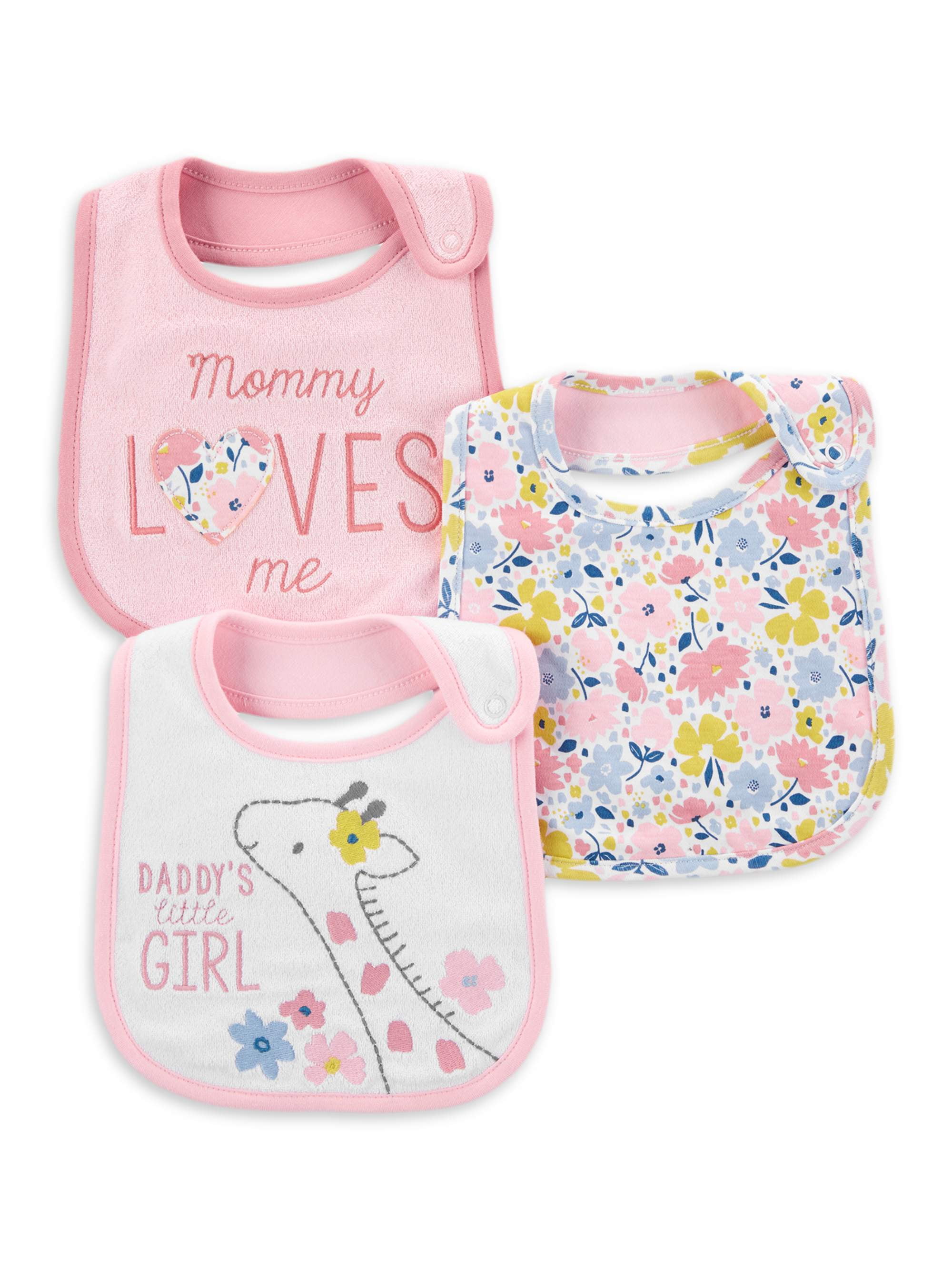 Carter's Child of Mine Baby Girl Cotton Drool Baby Bib, 3 Pack