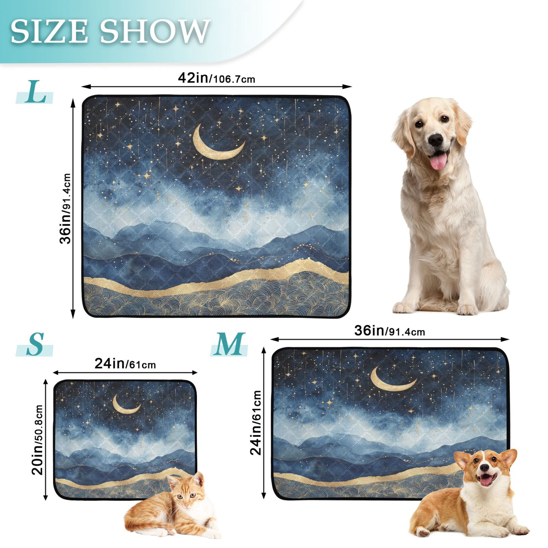 Qxltty Night Sky over The Sea Cat litter Pads Pet Set of 2 Diaper Mats Center Anti-leakage Layer Absorbent Soft and Comfortable
