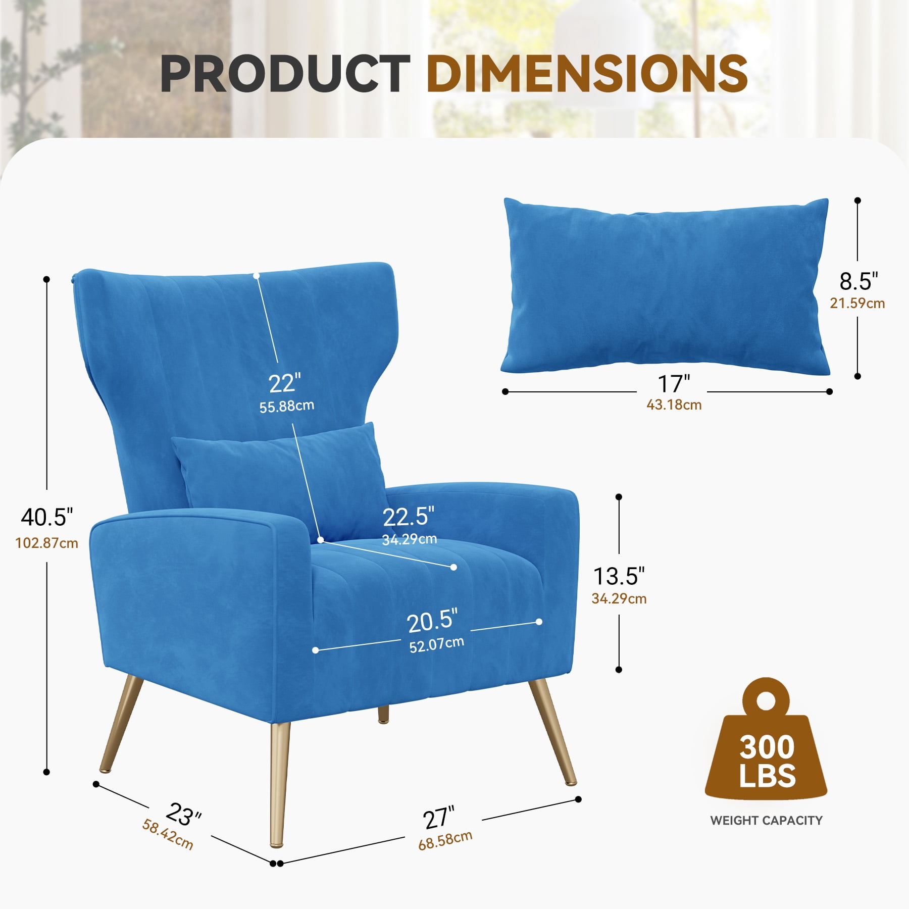 MOONMISS Velvet Accent Chair for Living Room, Modern Arm Chair with Pillow, Single Sofa Lounge Chair for Bedroom & Reading Room,Blue