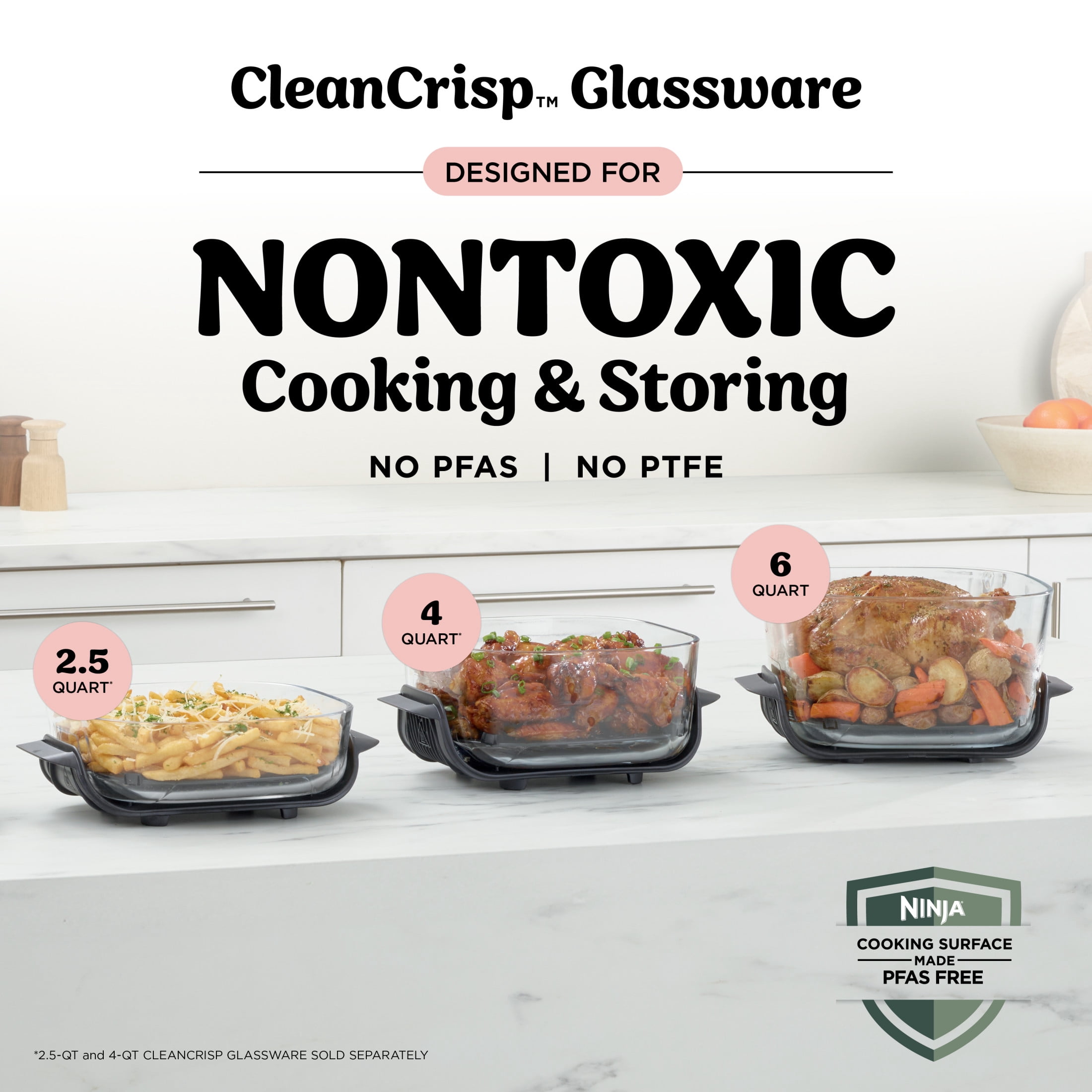 Ninja Crispi Pro Glass Air Fryer 4-Qt, 4-in-1, Air Fry Bake Recrisp Dehydrate, Dishwasher Safe, AS100PK1 Pink