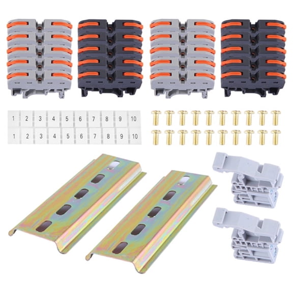 DIN Rail Terminal Blocks Kit, with Universal Compact Connectors, Connection Bar, Marker Strip, Screws, 28-12 AWG