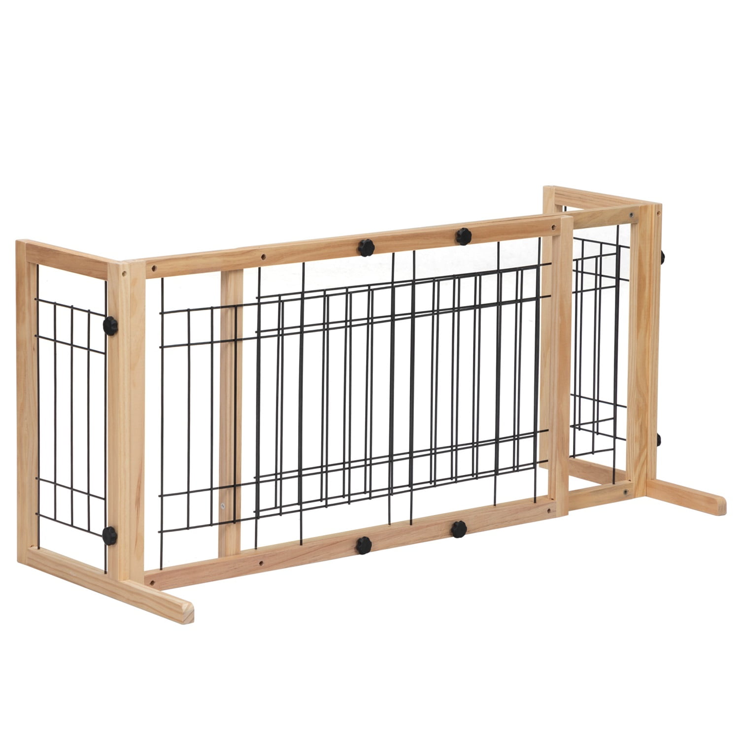 Pefilos Freestanding Pet Dog Gate 21 Inch for House Doorway Stairs Indoor Wooden Dog Fence with Side Panels, Brown Pefilos Freestanding Pet Dog Gate 21 Inch for House Doorway Stairs Indoor Wooden Dog Fence with Side Panels, Brown