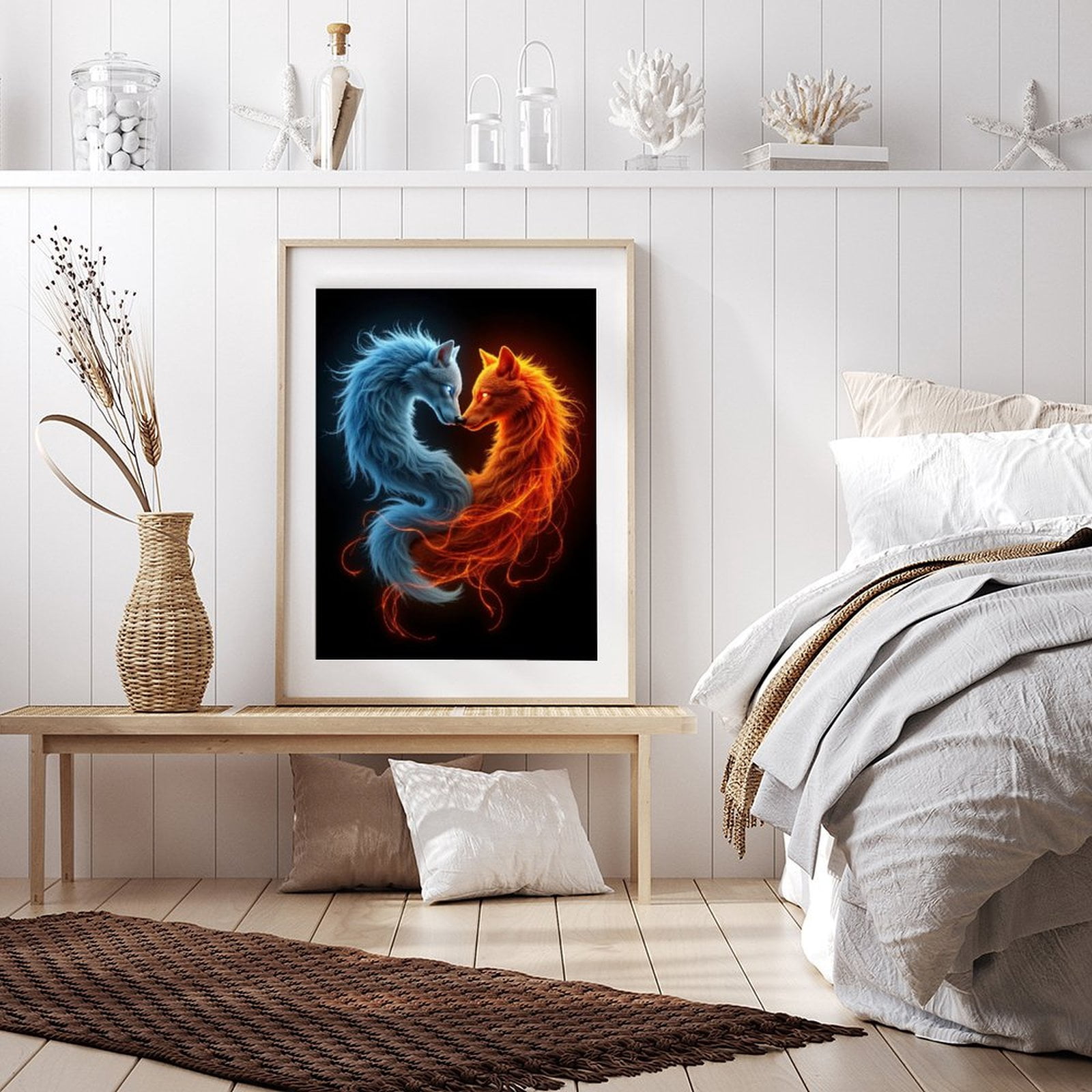 Diamond Art Kit for Adults, Ethereal Wolves Yin Yang Fire Ice Diamond Painting for Adults Beginners, DIY Diamond Art Painting Kits, 5D Diamond Painting Crafts for Home Decor 12x16 Frameless