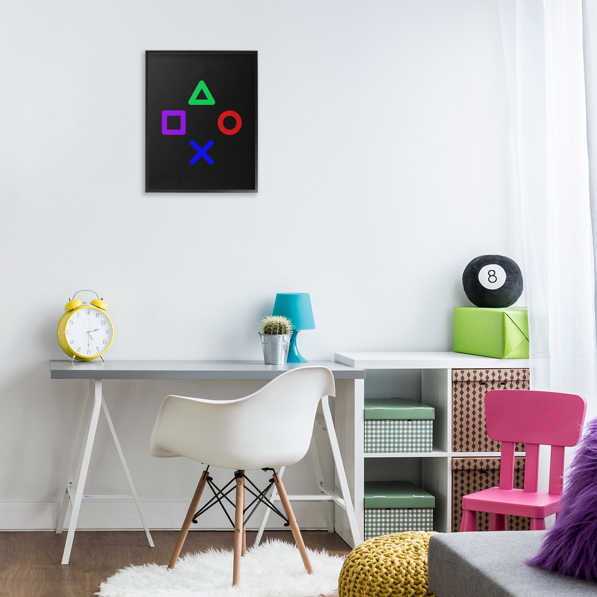 Game Button Shapes Black Framed Giclee Art, design by Kim Allen