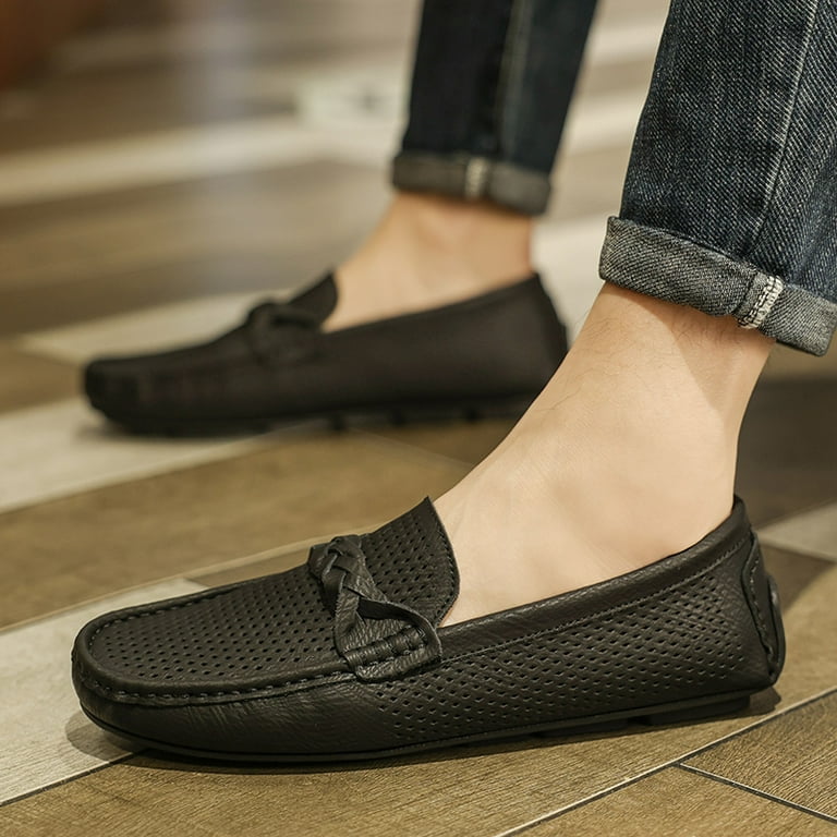 Men's casual shoes slip on hollow leather loafers sales