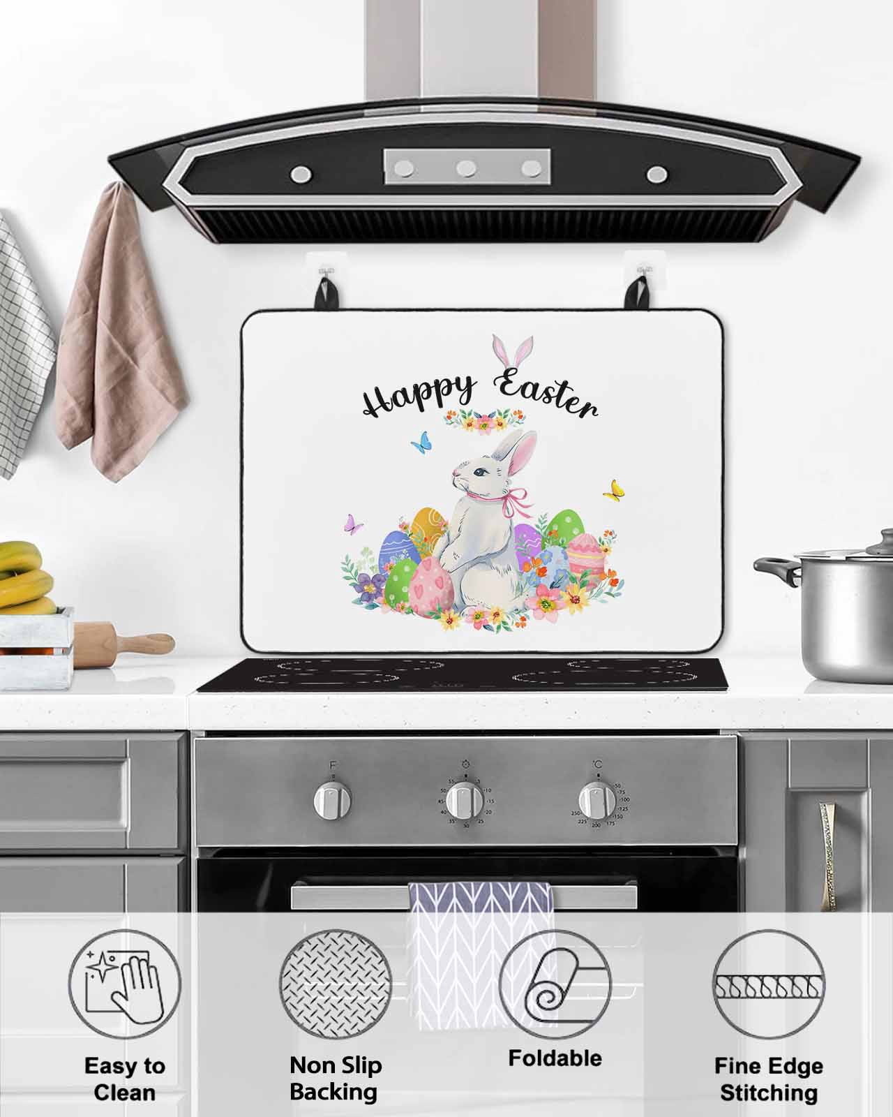 Large Induction Cooktop Protector Mat Easter Stove Top Covers for Electric Stove, Spring Watercolor Easter Eggs Bunny Flower Decorative Stove Burner Cover Mats, Glass Top Stove Cover