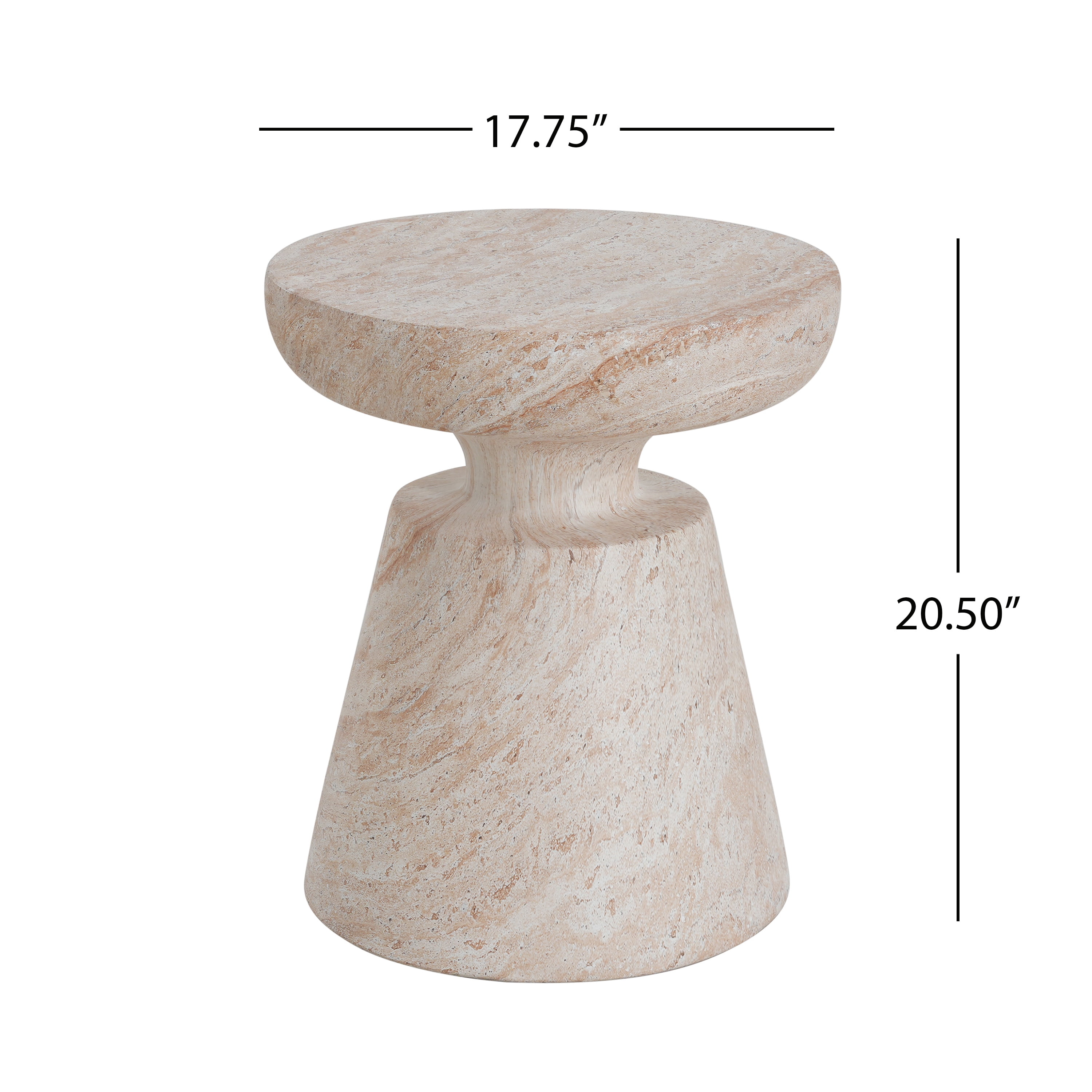 Side Table, Outdoor Indoor Lightweight Concrete Table for Patio Balcony Garden, Travertine Finish