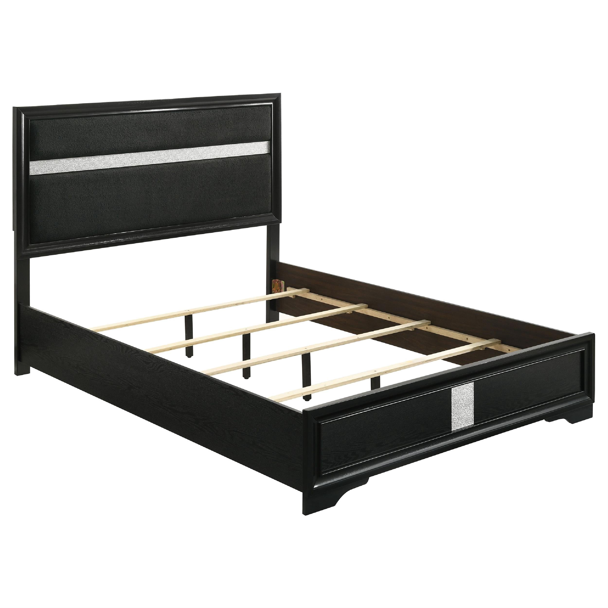 Vino Black 5pc California King Bed Set with Dressers-Glitter Accent