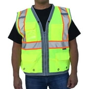 3C Products ANSI/ISEA 107-2015 Class 2 Safety Green Solid Front, Mesh Back Surveyor Safety Vest w/ Tablet-Pockets, Mic Tabs and Pen Holder - SV2700-5XL