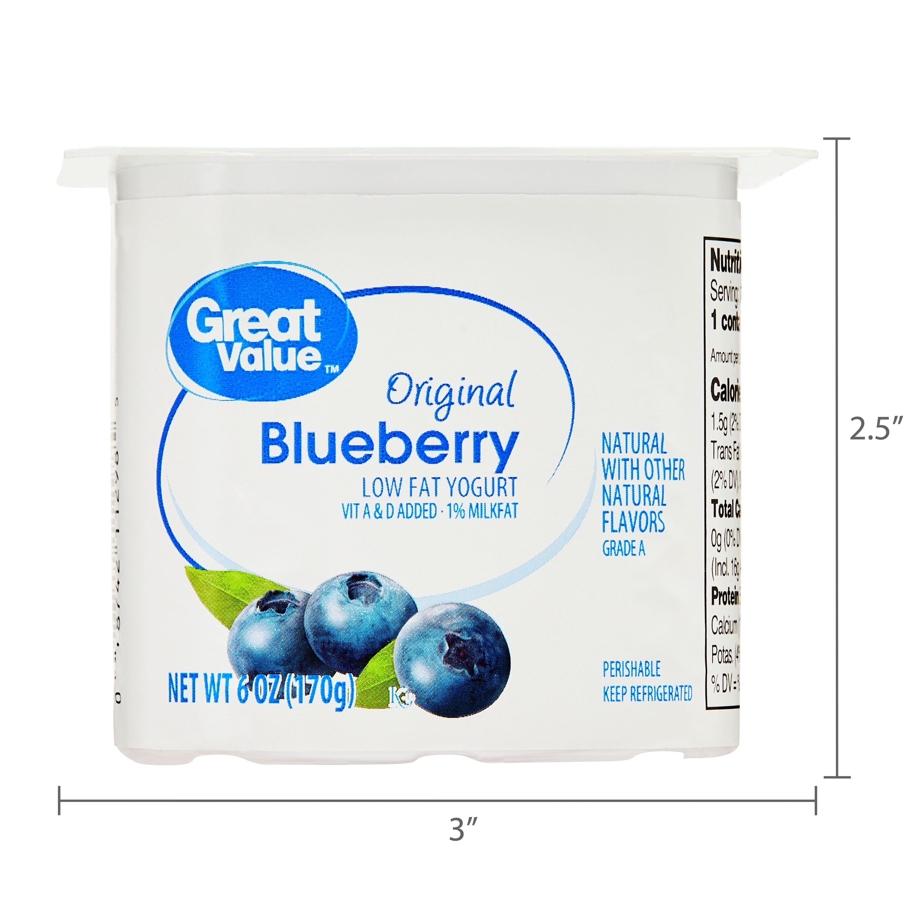 Great Value Original Blueberry Low-fat Yogurt, 6 oz
