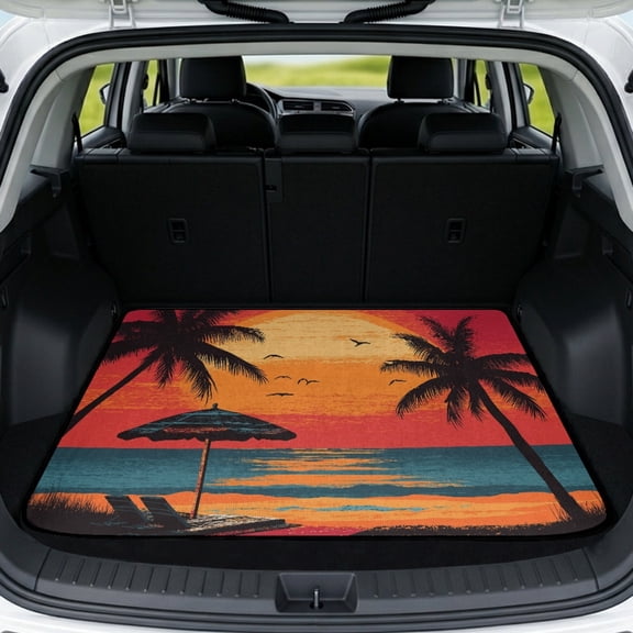 Uourmeti Rear Trunk Liner for Pets Beach Sunset Palm Tree, Washable Car Trunk Mat, Non-Slip All Weather 29" x 39"