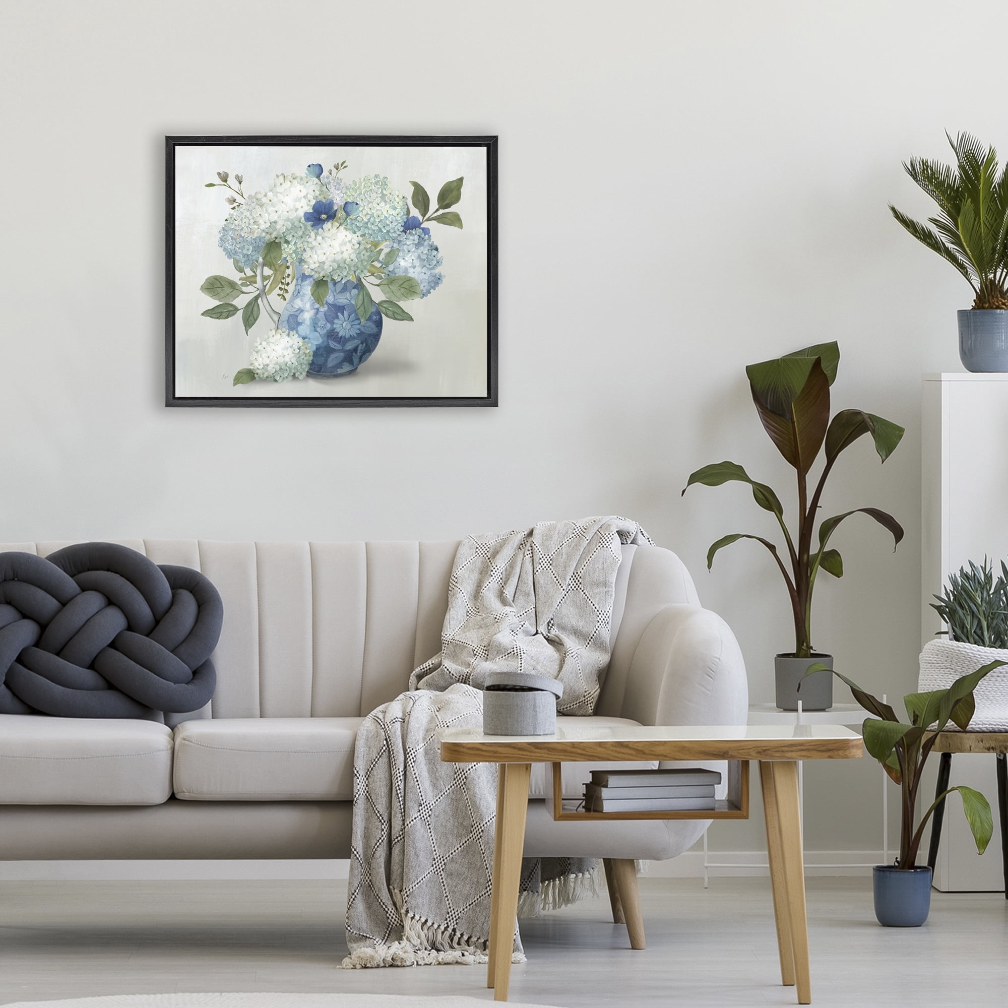 Stupell Industries Ornate Vase with Hydrangeas Black Framed Floater Canvas Wall Art, design by Nan