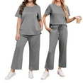 thumbnail image 6 of Feancey 2 Piece Sets for Women Going Out Travel 2025 Summer Side Slit Tops and Loose Pants Lounge Set Solid Color Casual Two Piece Outfits with PocketsGray XXL, 6 of 10