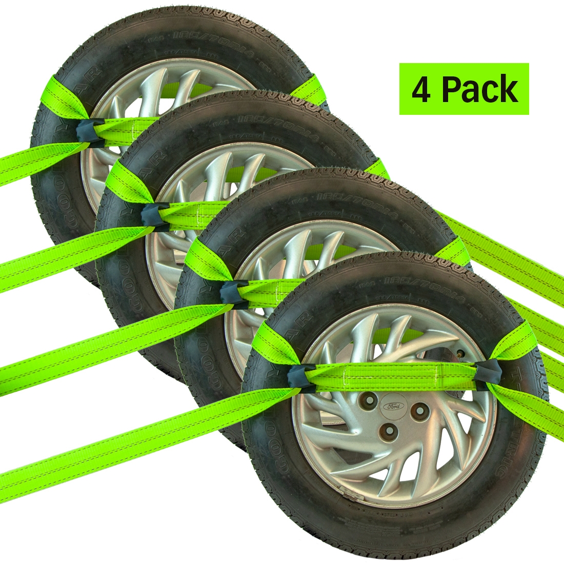 Vulcan Classic Kit Cinghie Per Trasporto Auto Con Lazo E O-Ring, 4 Cinghie Da 5,1x243,8 Cm, Portata 1500 Kg