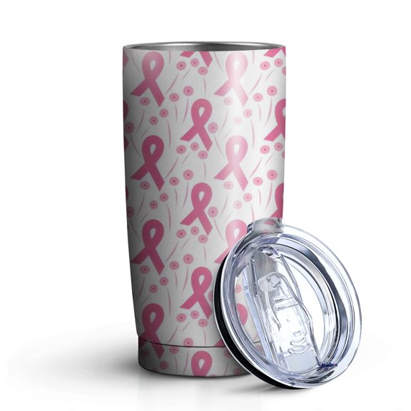 20oz Tumblers Pink Breast Cancer and Pioneer Flower Stainless Steel Vacuum Insulated Double Wall Travel Tumbler Cups Mug with Lid and Straw,Cleaning Brush for Cold & Hot Drinks