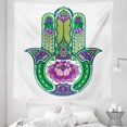 thumbnail image 1 of Hamsa Tapestry, Nature Theme Hamsa Hand with Lotus Flower Motif in the Palm Tribal Graphic, Fabric Wall Hanging Decor for Bedroom Living Room Dorm, 5 Sizes, Green Purple, by Ambesonne, 1 of 1