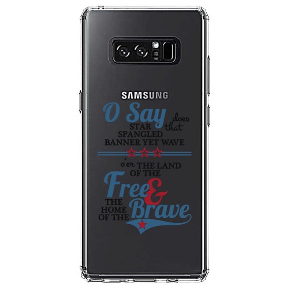 DistinctInk Clear Shockproof Hybrid Case for Samsung Galaxy Note 8 - TPU Bumper Acrylic Back Tempered Glass Screen Protector - Star Spangled Banner - Home of the Brave