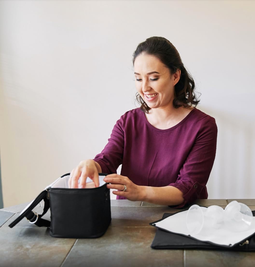 Sarah Wells Cold Gold Breast Milk Cooler Bag with Ice Pack, Insulated Storage for Bottles & Pump Parts, Washable (Black)