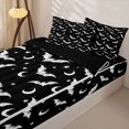 thumbnail image 3 of Homewish Bat Moon Silhouette Zipper Twin Comforter Sets with Fitted Sheet and 2 Pillowcases for Kids, Black White Star Halloween Zipper Bedding Set, Black Reversible, 4 Pieces, 3 of 6