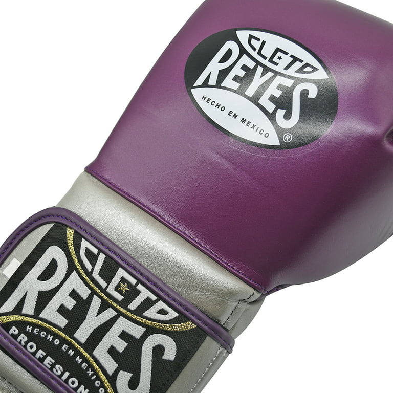 Cleto Reyes Hook and Loop Leather Training Boxing Gloves - 18 oz - Purple/Silver