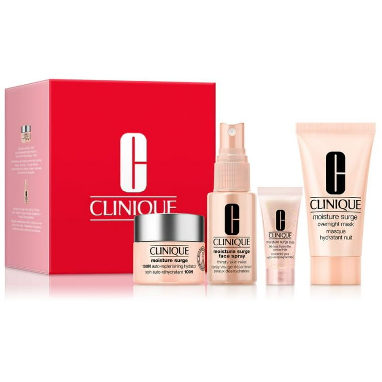 Clinique Moisture Surge 4-pc Travel Gift Kit: Moisture Surge 100H Auto-Replenishing Hydrator, Moisture Surge Overnight Mask, Eye 96-Hour Hydro-Filler Concentrate, Face Spray Skin Relief. - Walmart.com