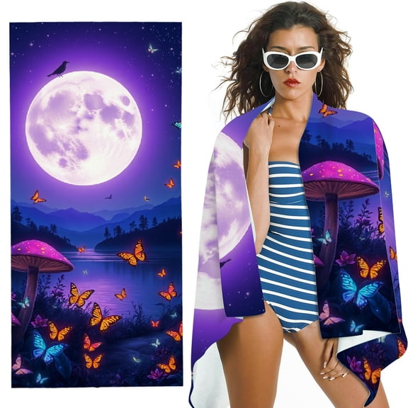 RKSupls Moon Butterfly Microfiber Beach Towel, Extra Large Quick Dry Lightweight Towel for Travel Swimming Camping, Soft Super Absorbent- 30x60 in