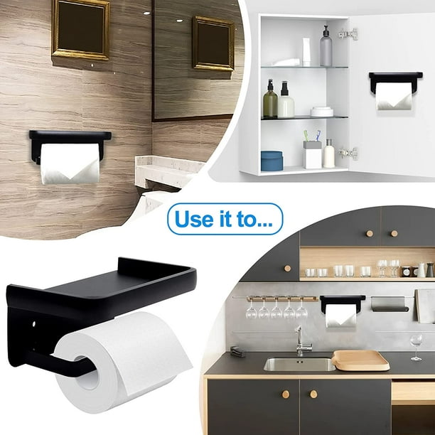 Porte-papier toilette noir, porte-rouleau de papier toilette en acier  inoxydable, porte-papier toilette helle salle de bain et cuisine (carr)