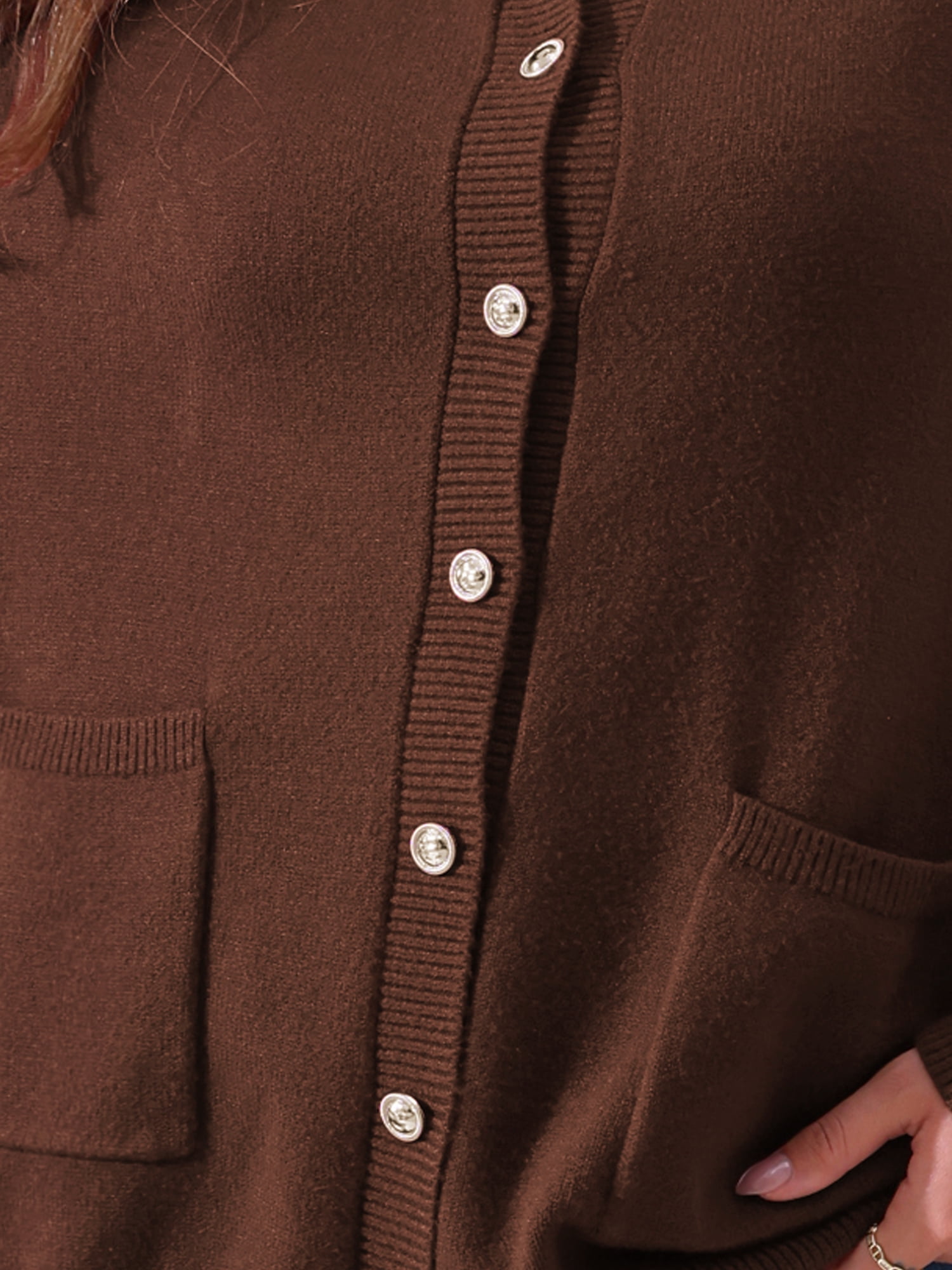DARING DIVA Women's Plus Size Button Down Crew Neck Cardigan Sweater 3X Dark Brown
