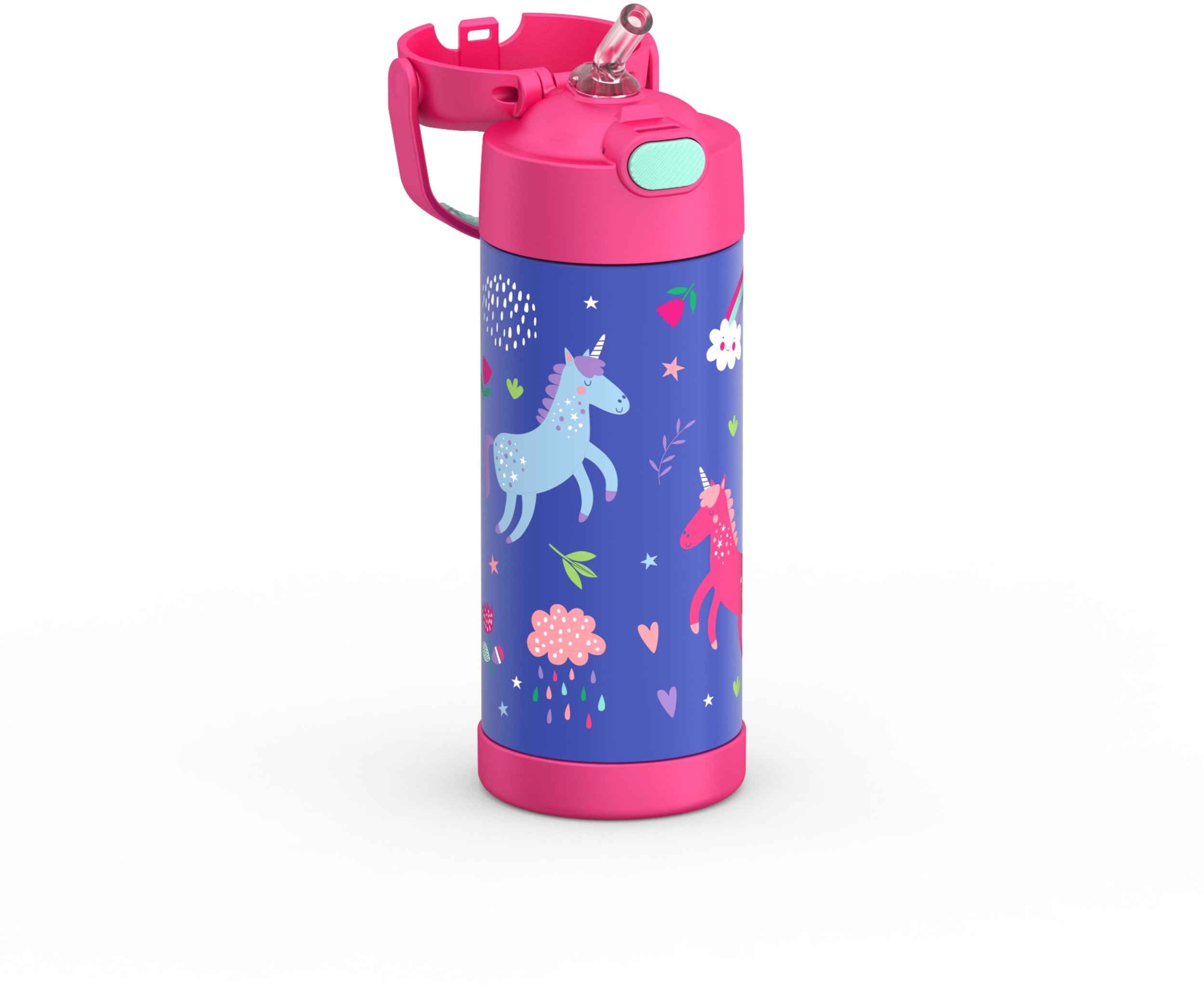 Thermos Kids Stainless Steel Funtainer Water Bottle with Straw, Dishwasher Safe, Leak Proof, Unicorn, 14 oz