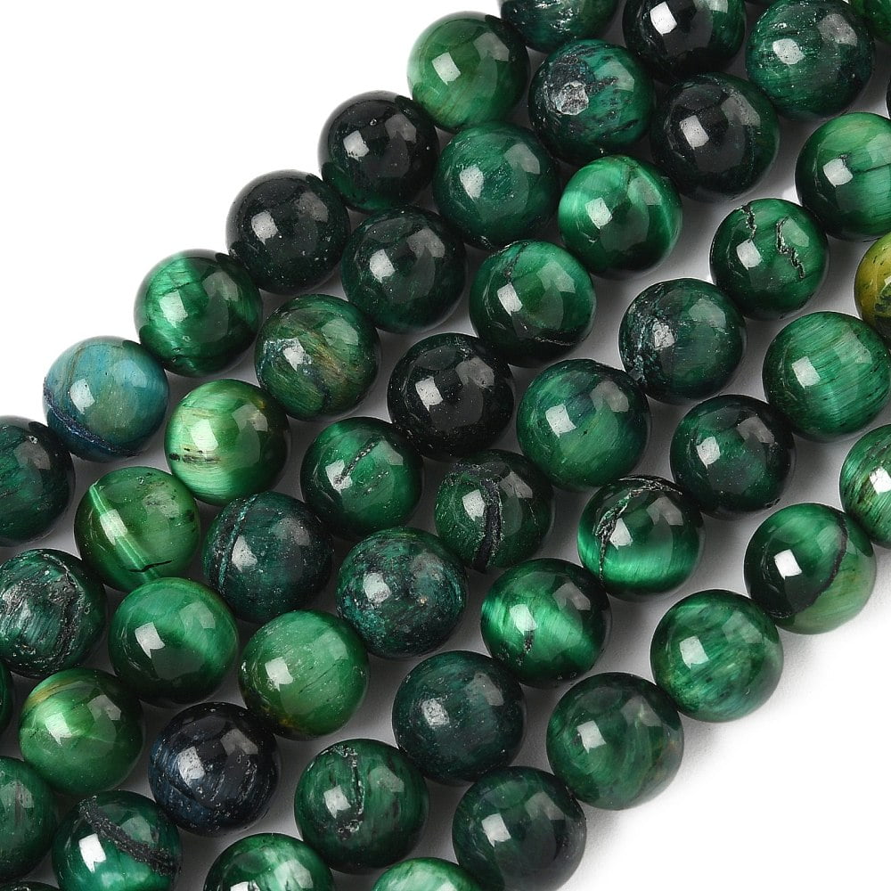 Grade B Natural Tiger Eye Beads Strands Dyed Round Green 8.5mm Hole: 1.2mm 46-48pcs/strand 14.76''(37.5cm)