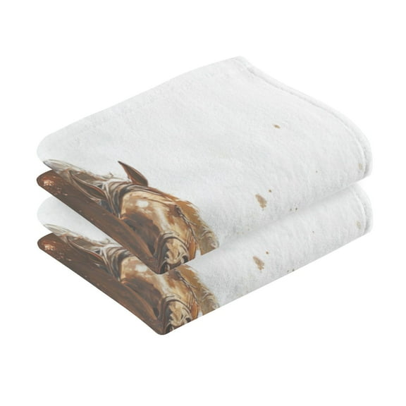 2 Pcs Absorbent Face Towel Bath Hand Towels Soft Breathable Cotton Towel Set for Bathroom Kitchen Hotel Spa Decor Majestic Horses