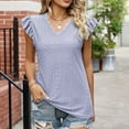 thumbnail image 3 of Mittory Womens Summer Tops V Neck Ruffle Short Sleeve T Shirts Eyelet Loose Fit Blouses, 3 of 6