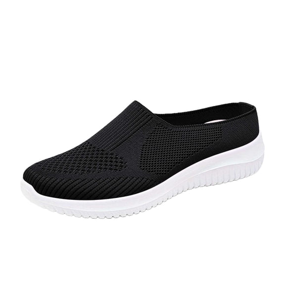 Women's Mesh Knit Slip Breathable On Mule Sneakers Lightweight Soft Sole Backless Walking Shoes Comfortable Casual Flat Clogs Hollow Out Spring Summer Shoes Footwear Flat Trendy Shoes