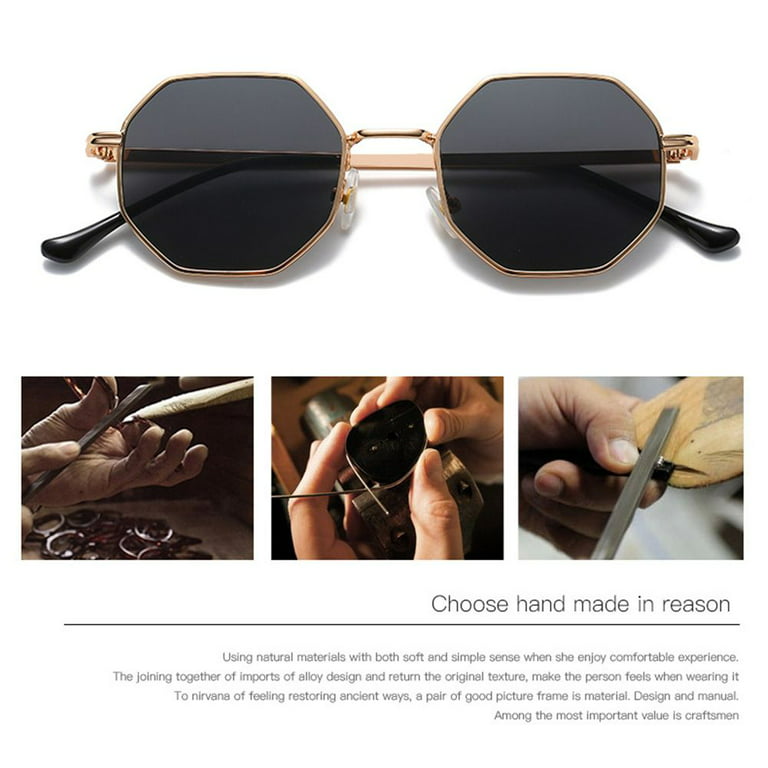 Retro Fashion Small Frame Shades Sunglasses for Men/Women Polygon Sun  Glasses Square Sunglasses Metal Sunglasses GOLD-GREEN 
