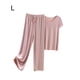 thumbnail image 5 of Conjunto de pijama de seda helada Sonducket para mujer Camiseta cuello en V Pantalones holgados Púrpura claro L, 5 of 6