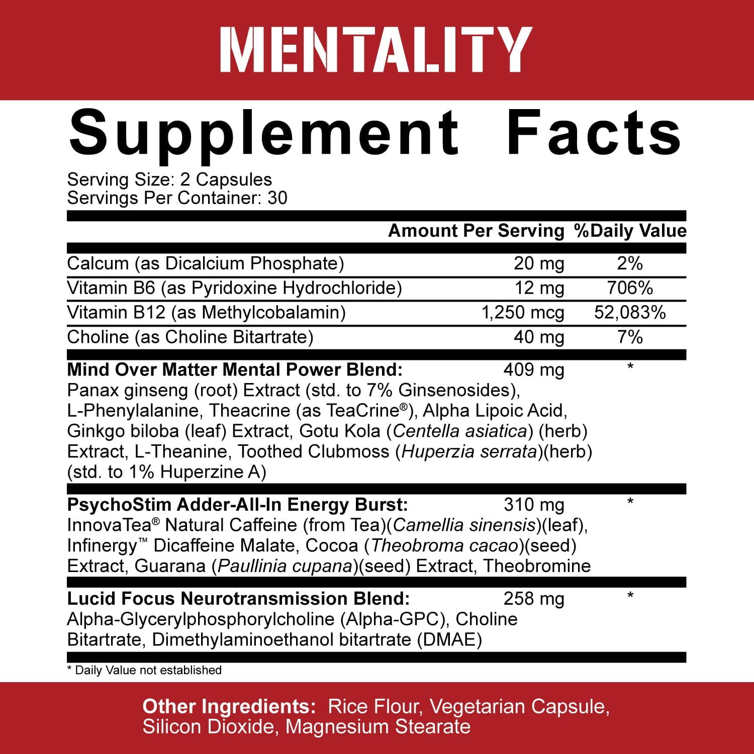 5% Nutrition Rich Piana  Nootropic,Energy & Focus Blend, Ginseng, Ginkgo, L-Theanine (60 Capsules)