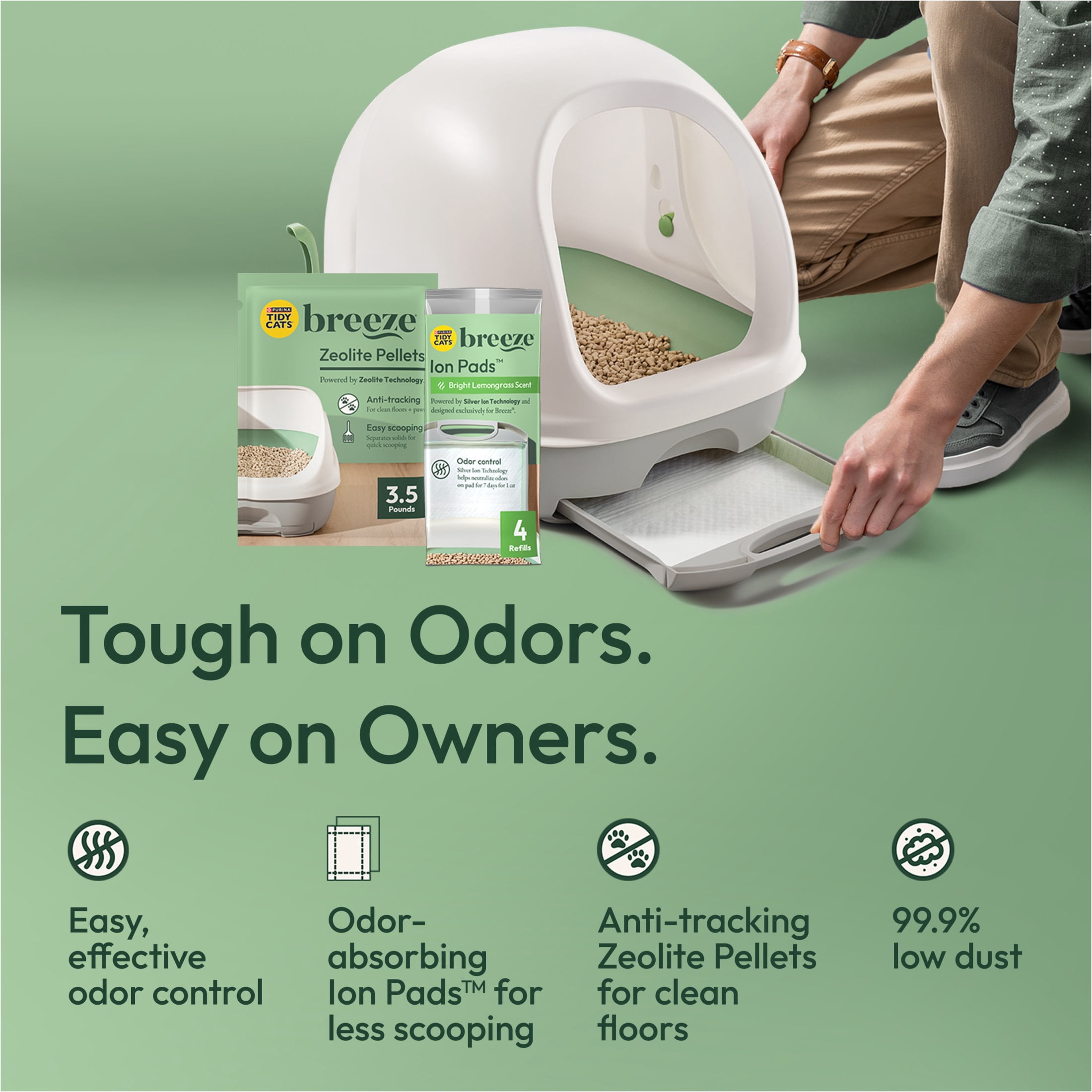 Purina Tidy Cats Breeze Covered Cat Litter Box System Kit with Pellet Cat Litter, Hooded Litter Box, and Litter Box Pads