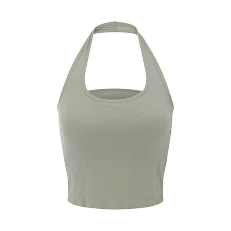 WTXUE Halter Tops for Women | Women s Casual Padded Tank Top Without Wire Bra Cup Backless Neck Tank Top with Straps  Sage Green Medium