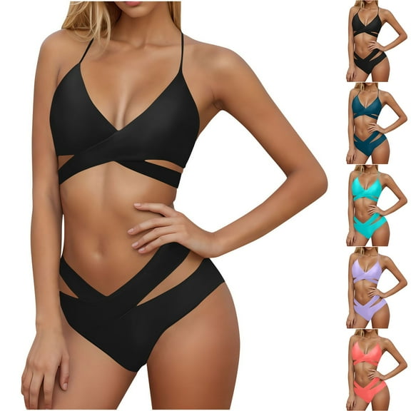 ZHYou Womens Push Up Bikini Sets Wrap Bandage Bathing Suit Two Piece Swimsuits,Black,Size L