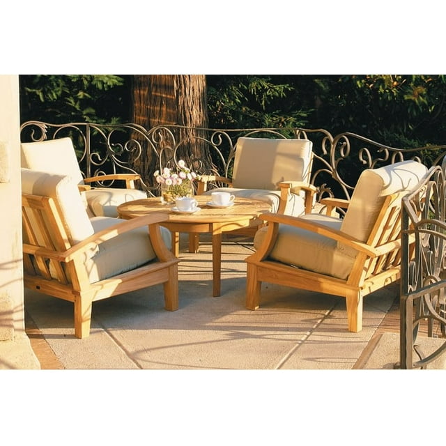 WholesaleTeak Outdoor Patio Grade-A Teak Wood 5 Piece Teak Sofa Set - 4 Lounge Chairs and 35" Round Coffee Table -Furniture only --Somer Collection #WMSSSA3