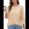 thumbnail image 2 of Blusas de 3/4 para Mujer, Elegantes, Informales, con Cuello Redondo, Holgadas y A , para Albaricoque M, 2 of 8