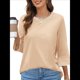 thumbnail image 2 of Blusas de 3/4 para Mujer, Elegantes, Informales, con Cuello Redondo, Holgadas y A , para Albaricoque S, 2 of 8