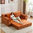 thumbnail image 2 of 71.65" Boneless Cloud Loveseat, Comfortable Deep Seat Sofa Bed, Reversible Cushion with Pillows, Modern Small Corduroy Couch for Living Room Bedroom, No Assembly Required (Orange), 2 of 7