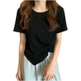 thumbnail image 2 of Shirts for Women Plus Size Short Sleeved Round Neck Summer Base T-shirt Black L, 2 of 6