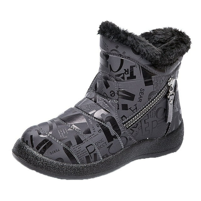 Women Winter Printing Keep Warm Ankle Boots Plus Velvet Boot Flat Snow Boots