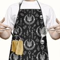 thumbnail image 2 of Black White Gothic Cat Skull Key Pattern Apron-Garden Aprons for Women with Pockets-Cotton Linen Waterproof Kitchen Cooking Gardening Aprons Adjustable for Kitchen,Cooking,BBQ and Salon 33x27 Inch, 2 of 7
