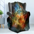 thumbnail image 4 of Outer Space Soft Flannel Fleece Blanket, Princess Nebula Gas Expanse Outer Space Universe Matters in Astral Zone, Cozy Plush for Indoor and Outdoor Use, 50" x 60", Navy Orange Teal, by Ambesonne, 4 of 5