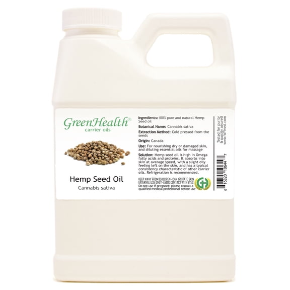 Hemp Seed Carrier Oil - 16 fl oz - White Plastic Jug w/ Cap - For Conditioning Wood, Metal, & Cast Iron - GreenHealth