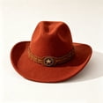 thumbnail image 4 of Western Cowboy Wide Brim Felt Hat, Unisex Vintage Star Band Fedora Hat Four Season Fashion Party Daily Outdoor Cowgirl Cowboy Hat(Orange), 4 of 4
