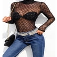 thumbnail image 1 of Combinaison en Dentelle à Mailles Transparentes Noire pour Femmes, Haut à Manches Longues, Col Roulé, Justaucorps, 1 of 6